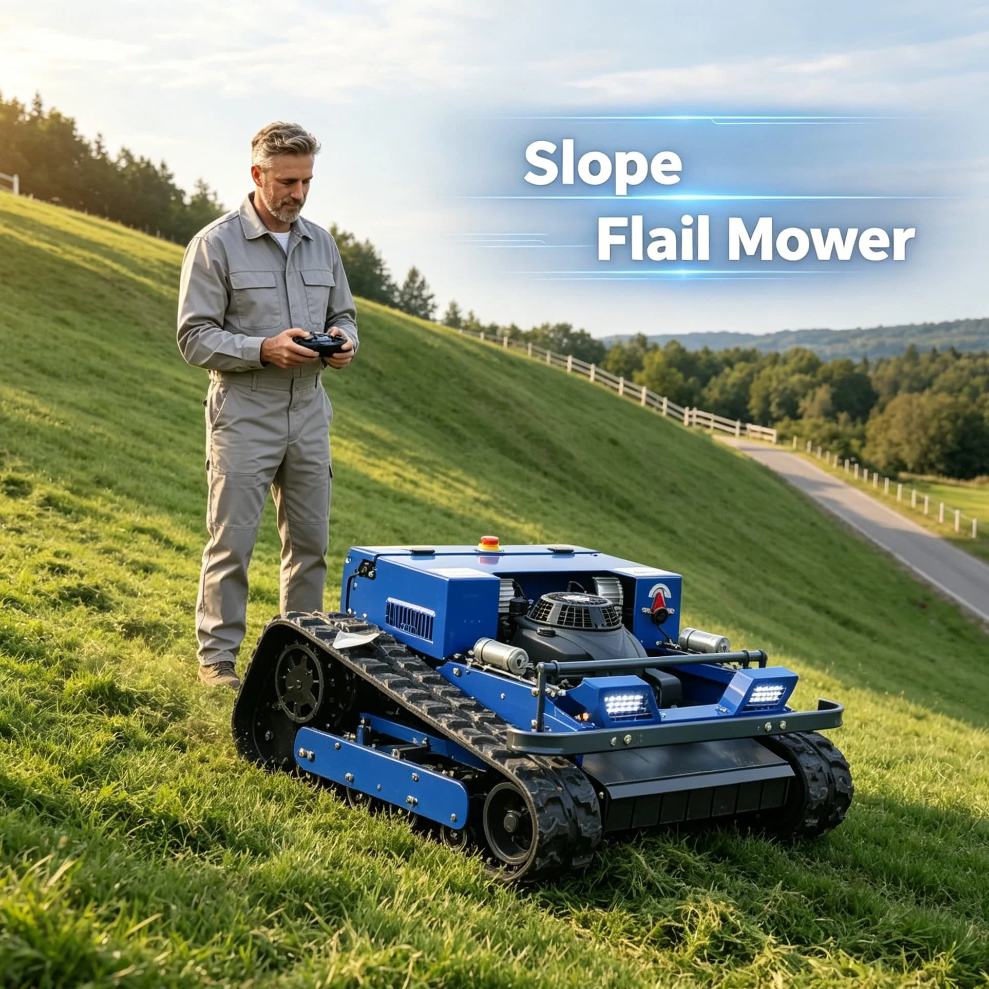 Customized RC Intelligent cordless robot flail Lawn Mower,  Flail Mower Built With Stable Anti-slip Crawler Chassis Structure