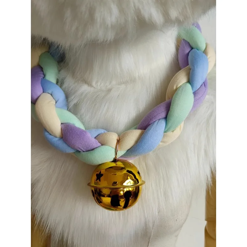 

Animal Collar Furry Four Strand Fried Dough Twists Woven Bell Animal Accessories