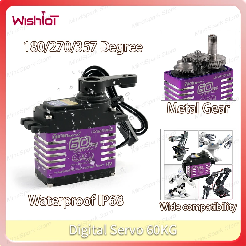 

Digital Servo 60KG Steel Teeth Brushless Motor 180/270/357/360 Degree Large Torque Waterproof Servos for DIY Robot RC Cars Toys