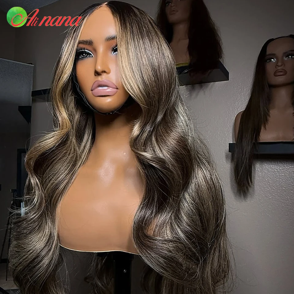 

Highlight Brown Blonde Color 13x6 Transparent Lace Frontal Wig Body Wave Pre-Plucked 5x7 Lace Closure Human Hair Wig For Women