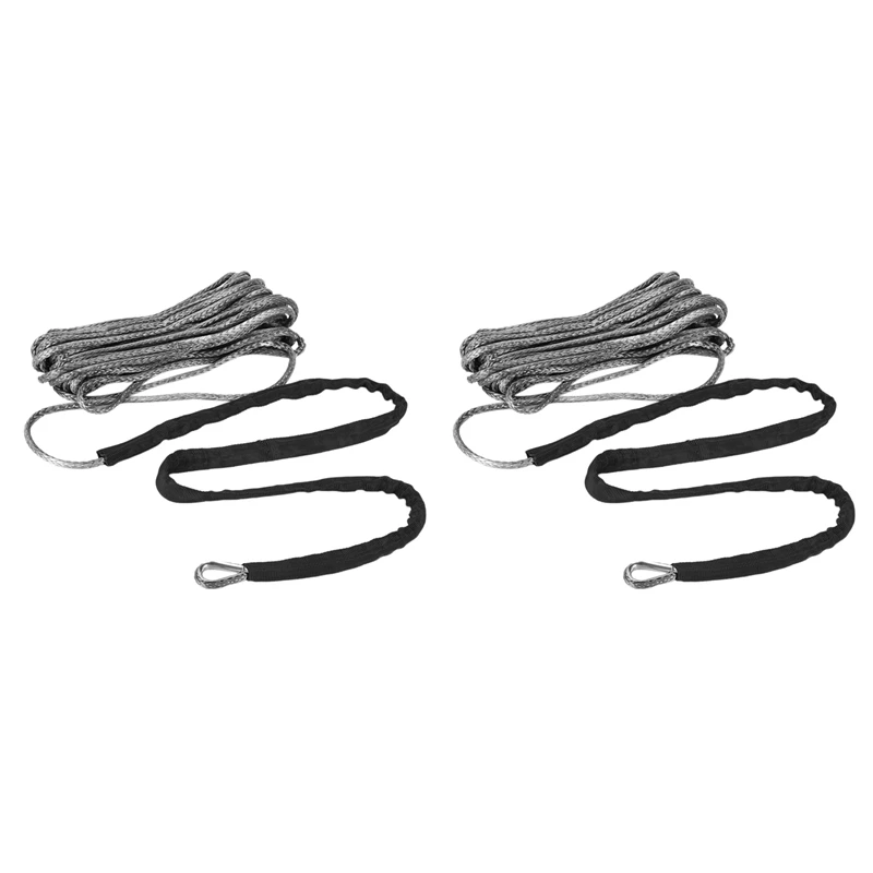 2Pcs 3/16 Inch X 50 Inch 7700Lbs Synthetic Winch Line Cable Rope With Protecing Sleeve For ATV UTV (Grey)