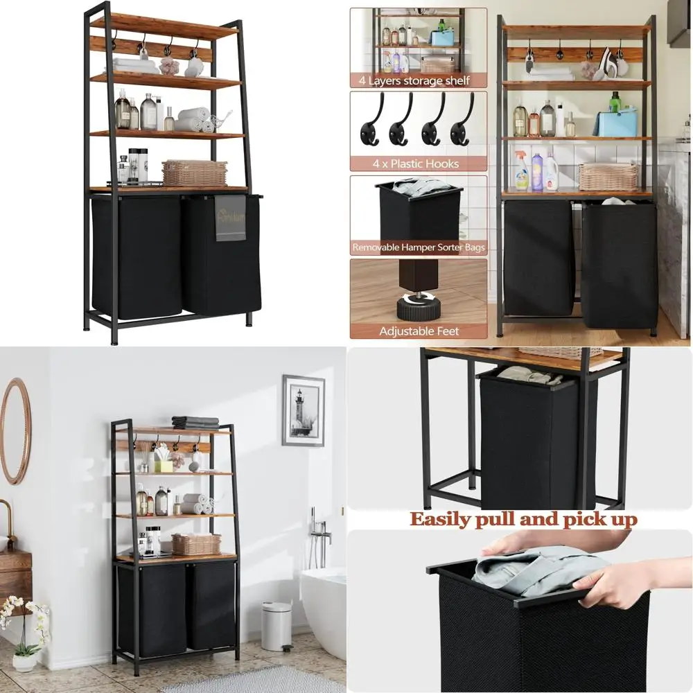 

4-уровневая корзина для белья с крючками, двойная корзина для ванной и спальни, идеально подходит для организации гостиной