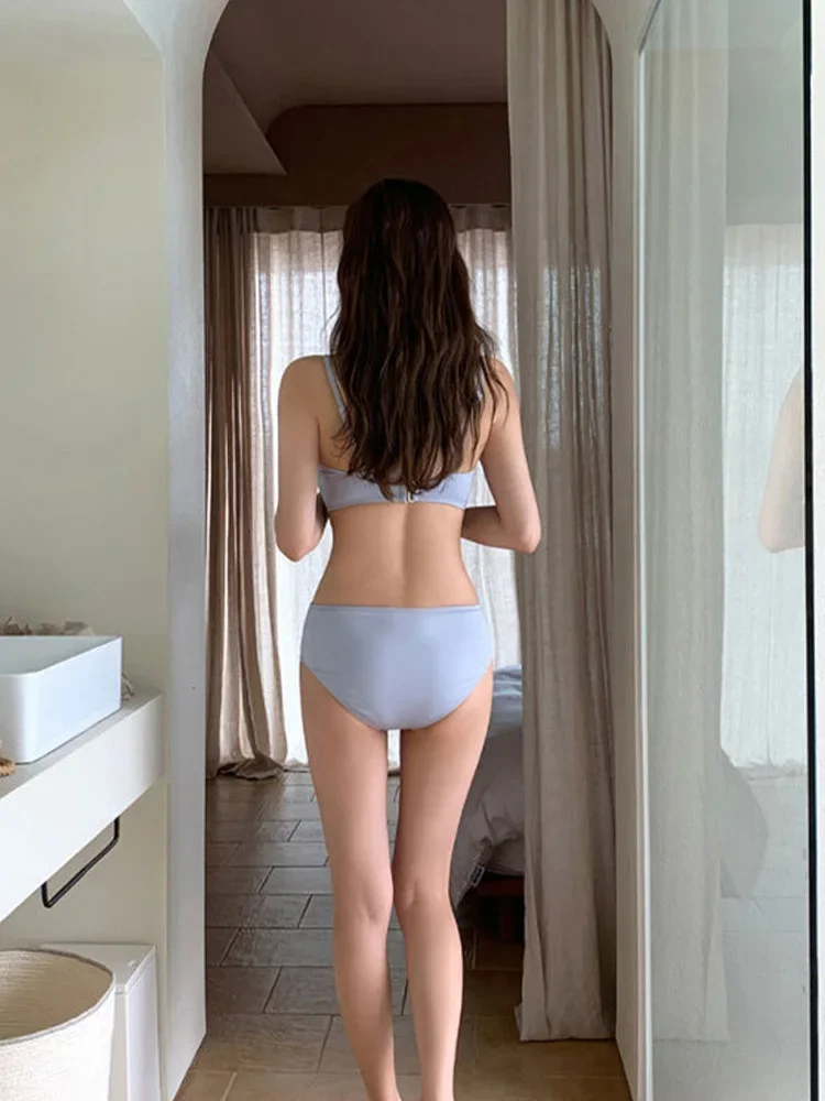 Bikini unicolor con tirantes finos para mujer, traje de baño Sexy de cintura alta, Bikini calado para playa, novedad del 2025, traje de baño de una pieza para verano