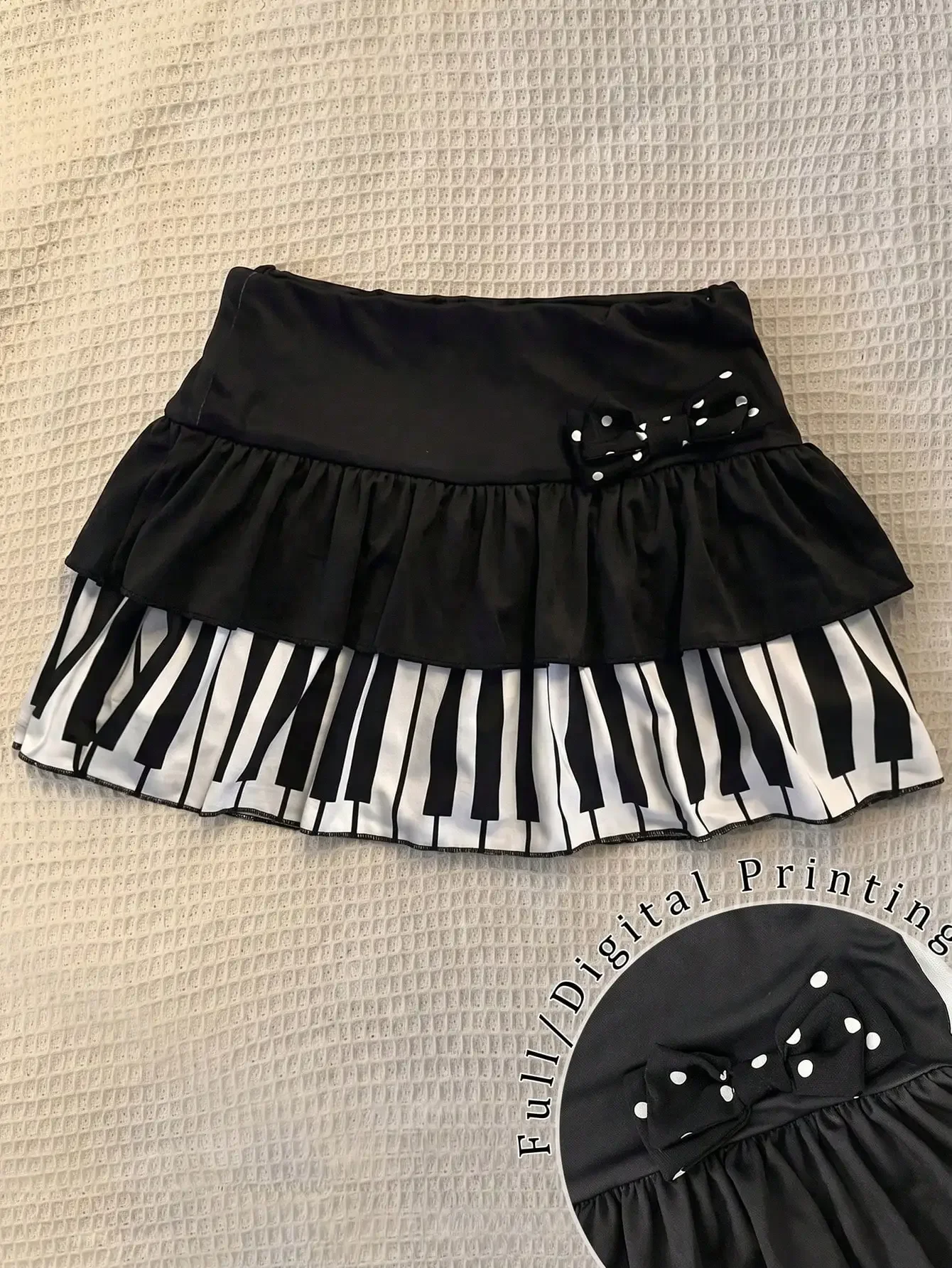 IMU Y2K Cute Polka Dot Piano Print Mini Skirt Women High Waist Ruffle Bow Trim Casual Party Music Festival Daily Wear Outfits 20