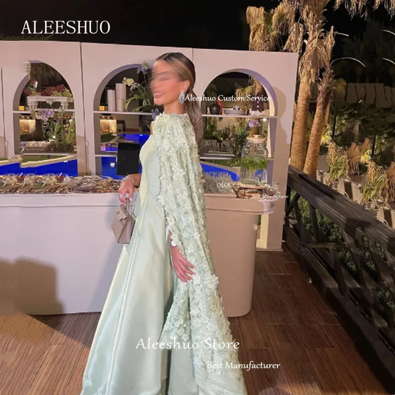 Aleeshuo เดรสงานพรอมทรงเอไลน์หรูหราสำหรับผู้หญิงชุดงานพรอม3D แขนกุดลายดอกไม้ทางการสำหรับใส่ไปปาร์ตี้ดูไบชุดออกงานกลางคืน