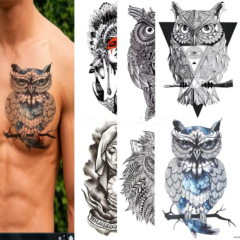 Large Tiger Waterproof Temporary Tattoos Sticker Colorful Animal Wolf Leopard Eagle Half Arm Transfer Fake Flash Tattoo