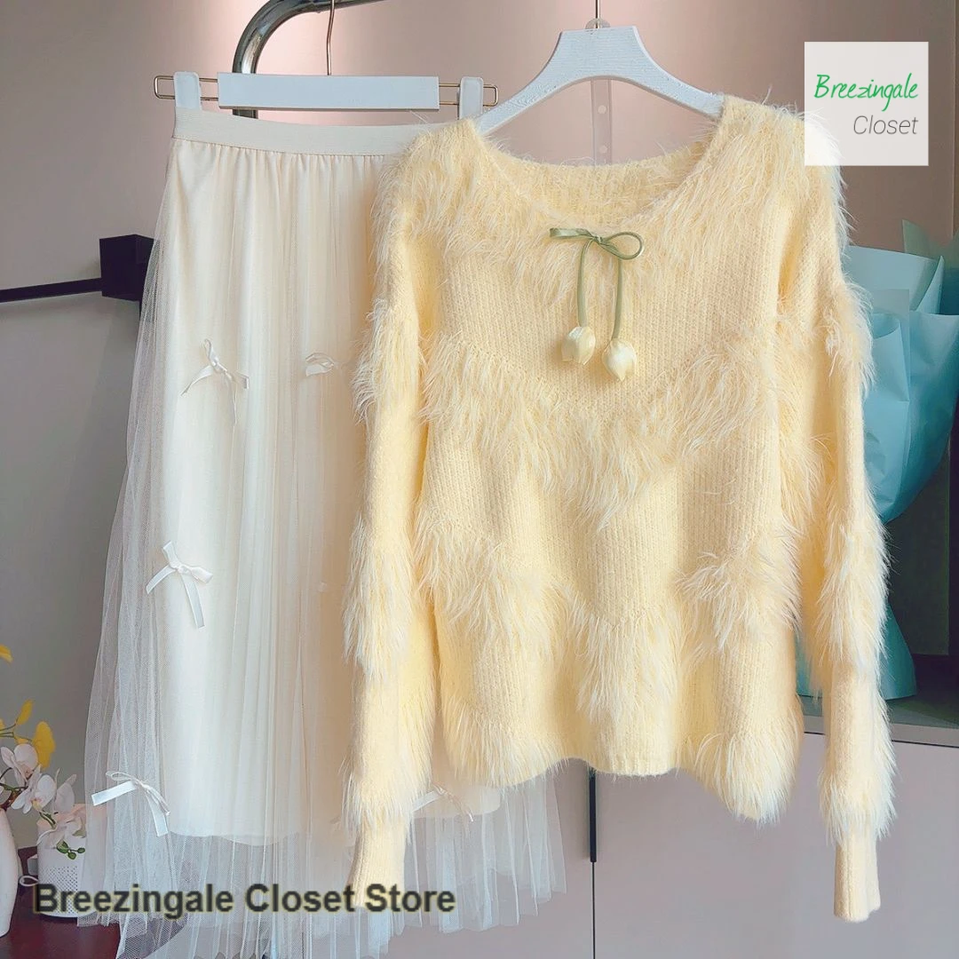 

Милый и модный восковой свитер в корейском стиле, женский осенне-зимний новый бархатный свитер из искусственной норки, костюм из двух предметов