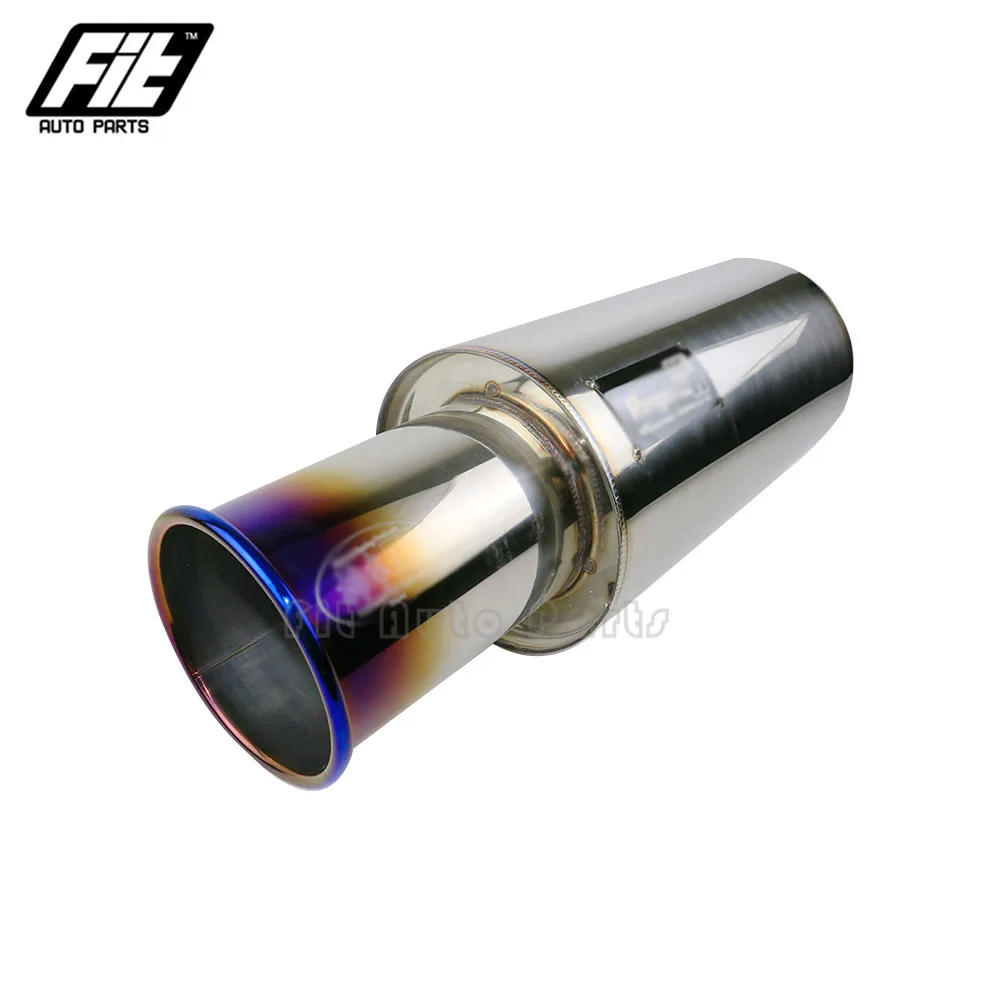 Universal Stainless Steel Exhaust Muffler 2.5'' Inlet Rolled 4'' Outlet Sport Car Mufflers Pipe