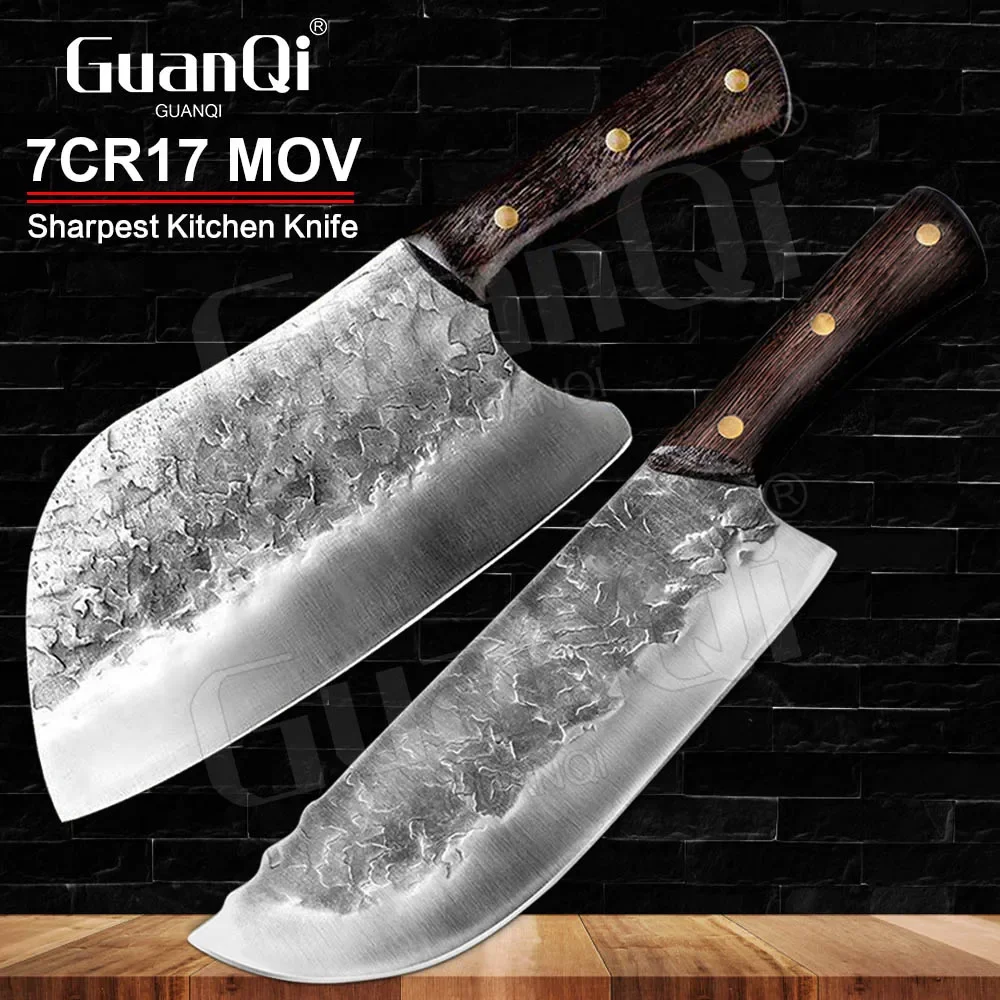 Handmade Forged Kitchen Knife Hammered Butcher Knife Forged Full Tang High-carbon Clad Steel Kitchen Butcher Cleaver Knife