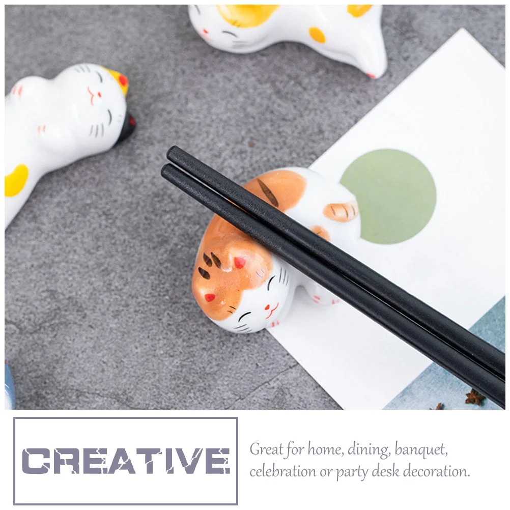 

5Pcs Ceramic Chopstick Rests Fortune Cat Shape Fine Workmanship Dishwasher Safe Tableware Organizer for Kitchen Dining