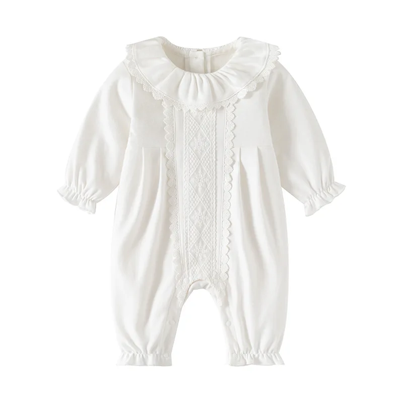 Lace Flowers Cotton Newborn Baby Girl Rompers for Spring Autumn Princess Toddler Girls Jumpsuits Clothes