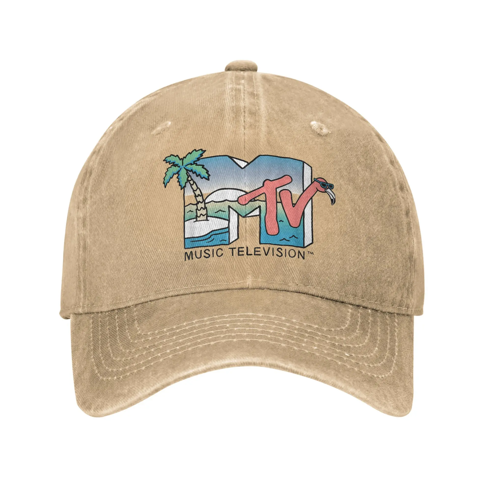 

MTV Beach Island Flamingo Logo Unisex Baseball Cap Music Television Distressed Washed Hats Outdoor Workouts Soft Snapback