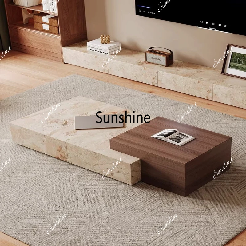 

Rock slab coffee table living room, retro style, simple and modern combination