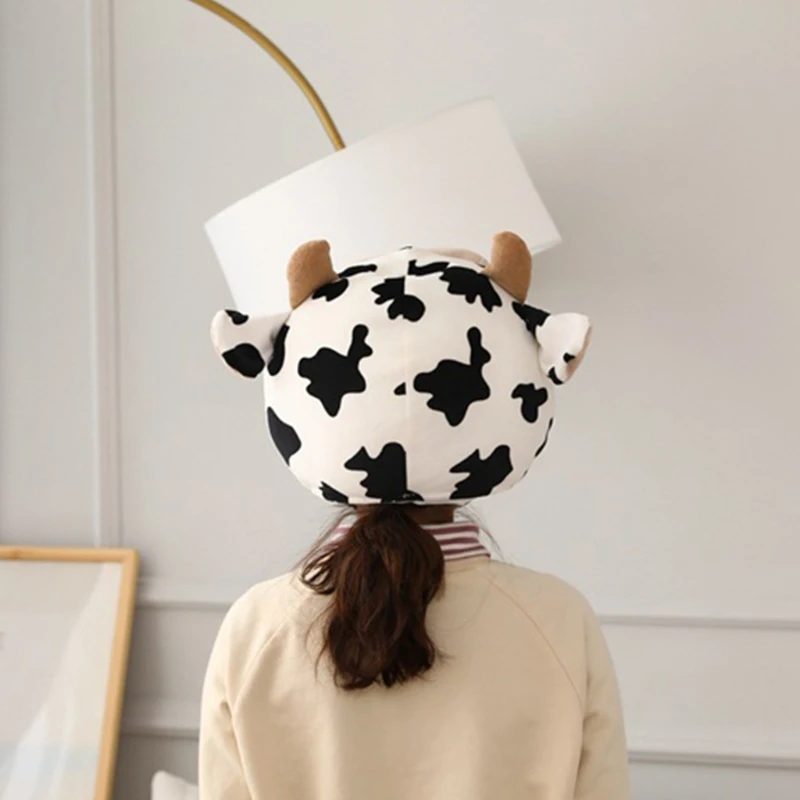 Funny Milk Cow for Head Plush Hat Pillow Spot Print Cartoon Animal Stuffed Toy Headgear Cosplay Party Photo Dropshipping