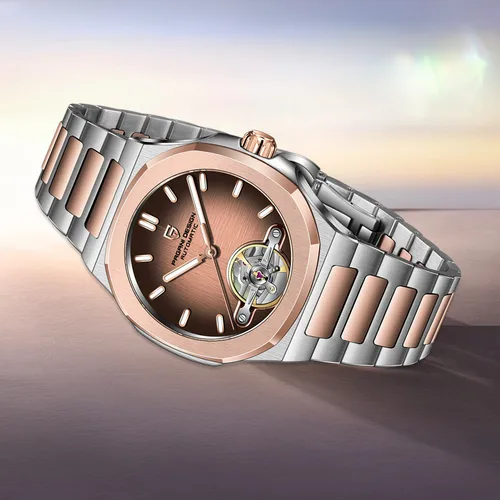 PAGANI DEISGN nuevo Tourbillon reloj mecánico automático para hombres reloj luminoso resistente al agua de zafiro reloj de lujo totalmente de acero con caja