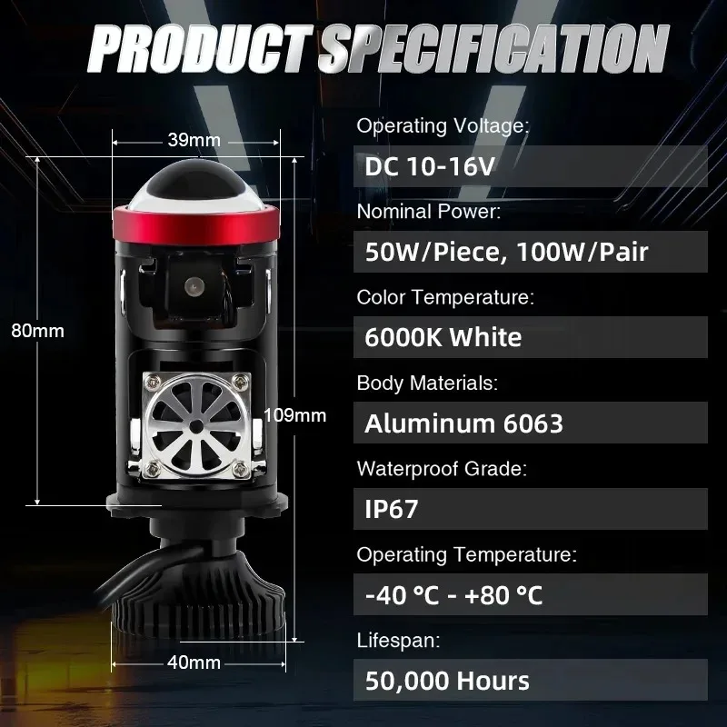 100W H4 Laser Projector LED Headlight Motorized Valve Bi Beam Super Bright Front Lamp Upgrade High Power Focus Universal 12V