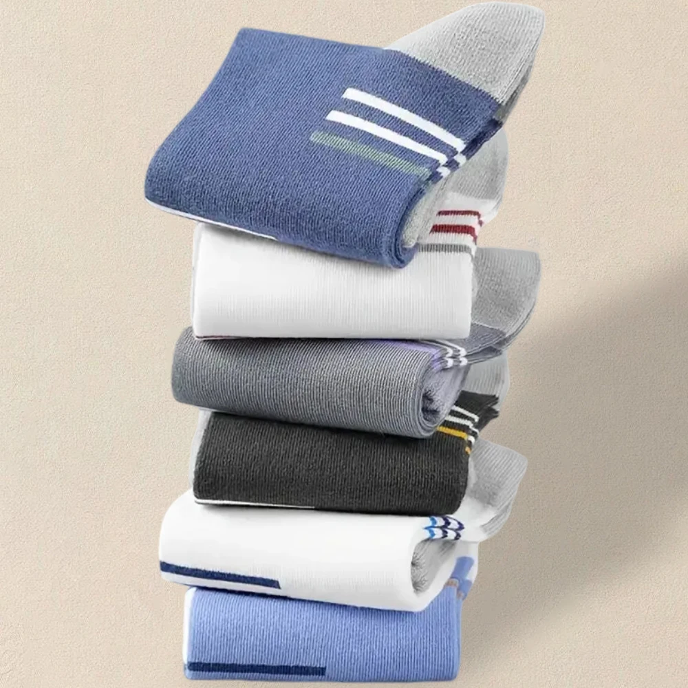 5 Pairs Men Small Medium-Sized Leg Socks Trendy Versatile Striped Socks Sweat Wicking Odor Resistant Comfortable Casual Socks