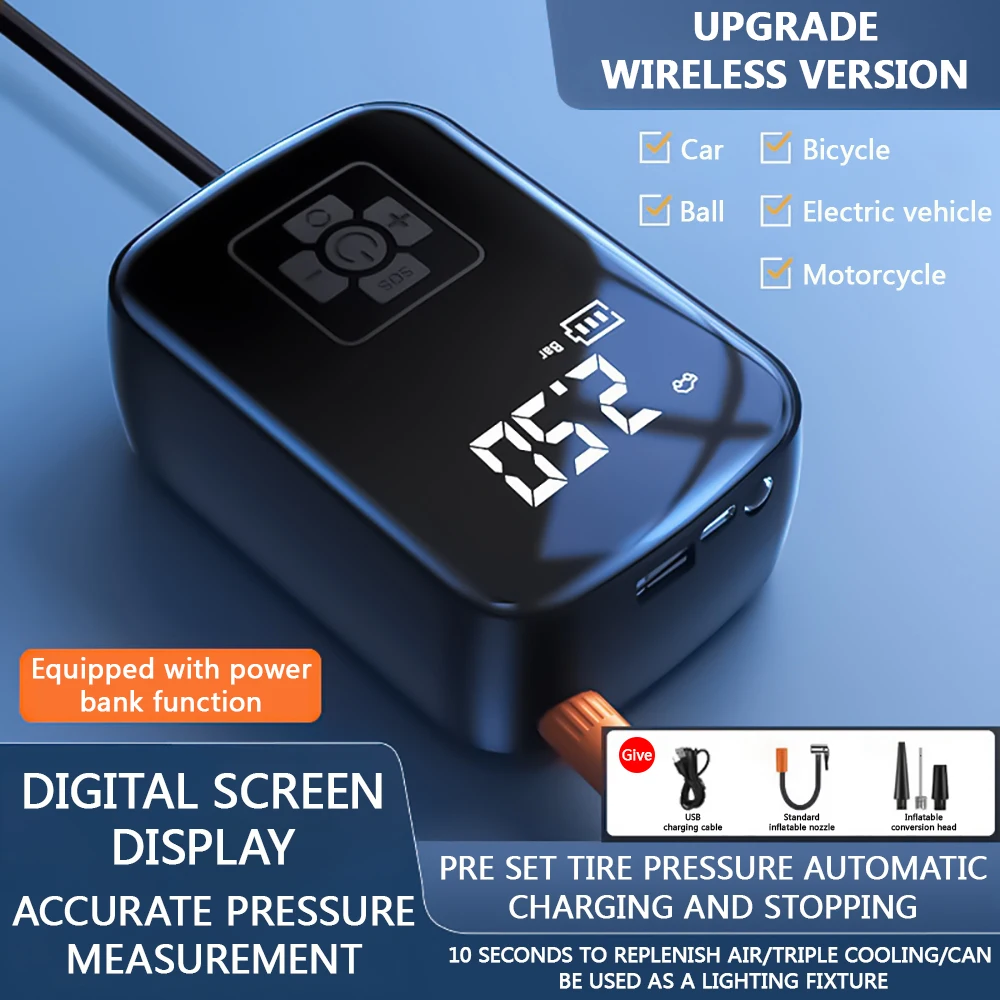 

Автомобильный шинный насос, мини-воздушный компрессор, 12 В, 150PSI, портативный электрический воздушный насос для мотоцикла, велосипедных шин, воздушный насос