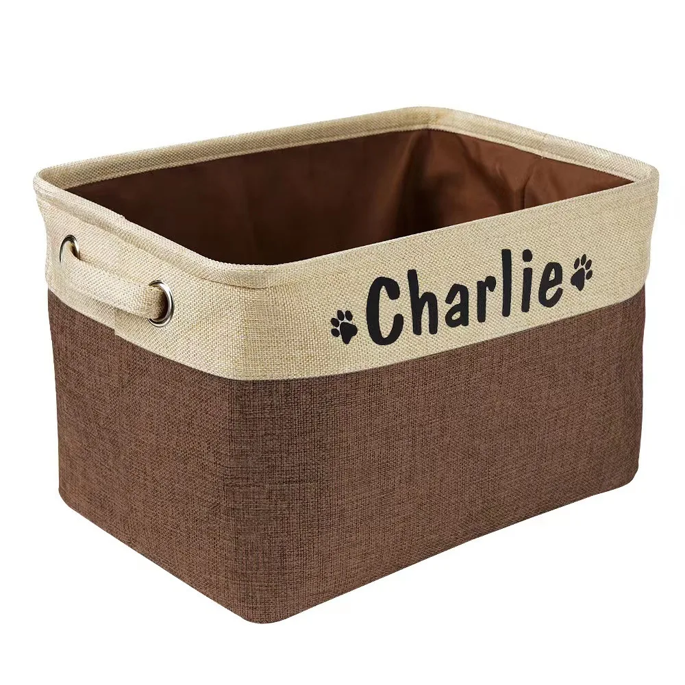 Collapsible Dog Toy Storage Basket Bin with Personalized Pet's Name Rectangular Box Chest Organizer for Dog Apparel& Accessories