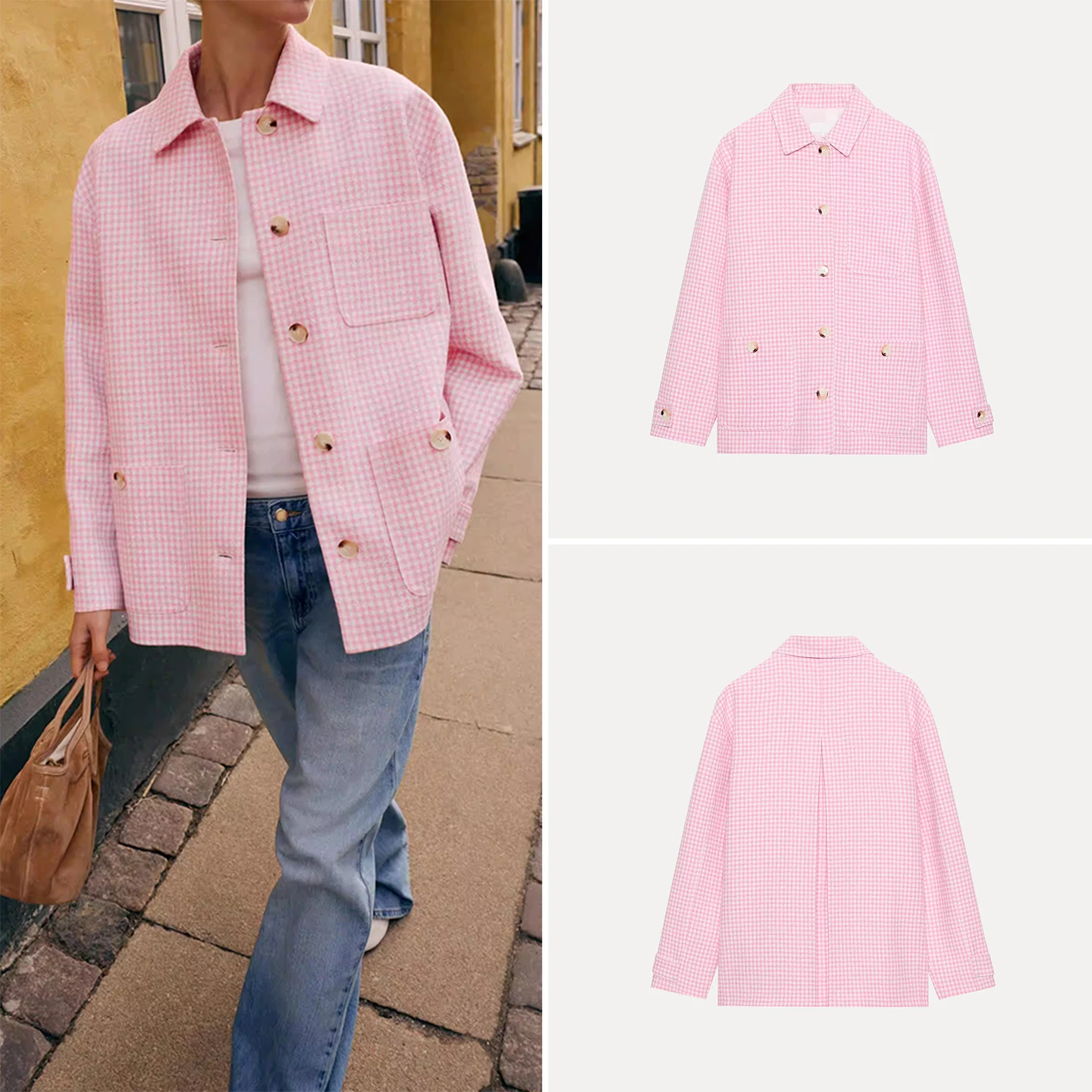 

Fashionable Checks Long Sleeve Shirt for Women 2026 New Spring Style Individual Temperament Small Grid Pattern ZADATA Brand
