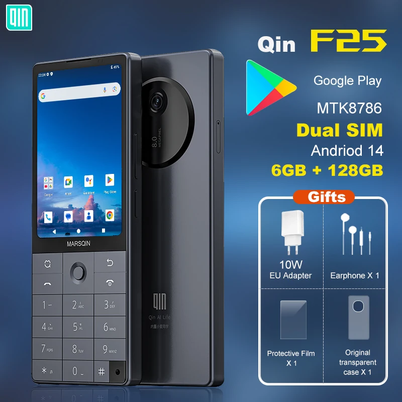 Qin F25 Dual SIM Touch Screen MTK8786 Android 14 Wifi 3.54 Inch 6GB +128GB Google Bluetooth 2700mAh Battery 640*960 Duoqin Phone