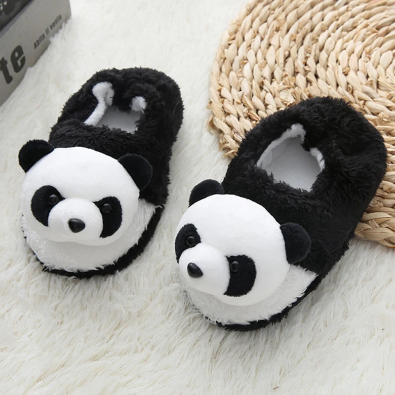 Toddler Girls Slippers for Boys Winter Baby Loafers Plush Warm Cartoon Panda Rubber Sole Children Home Shoes Kids House Footwear