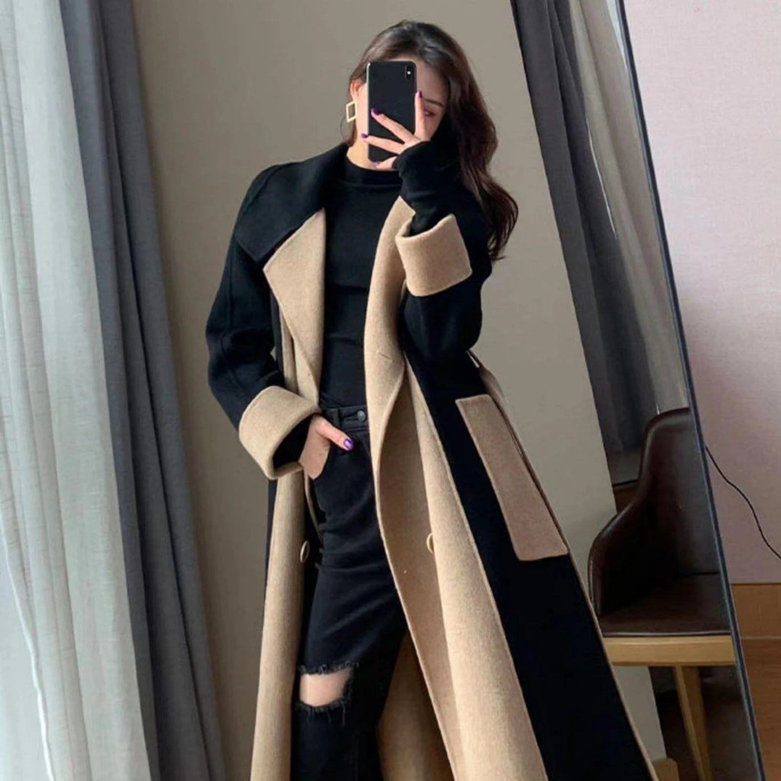 Soft Women Long Coat M-3XL Tie-in Waist Slim Fit Winter Warm Outwear Lady Overcoat  Female Outwear Keep Warm