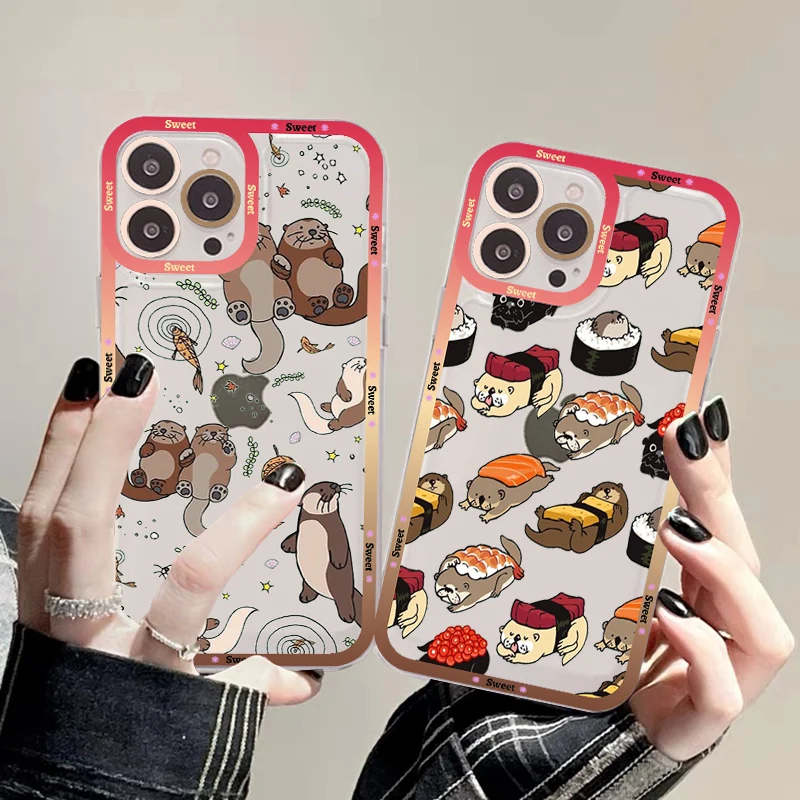 Cute Otter Lutra lutra Phone Case For iPhone 14 13 12 11 Pro Max Mini X Xs XR 6 7 8 Plus SE 2020 Transparent Case