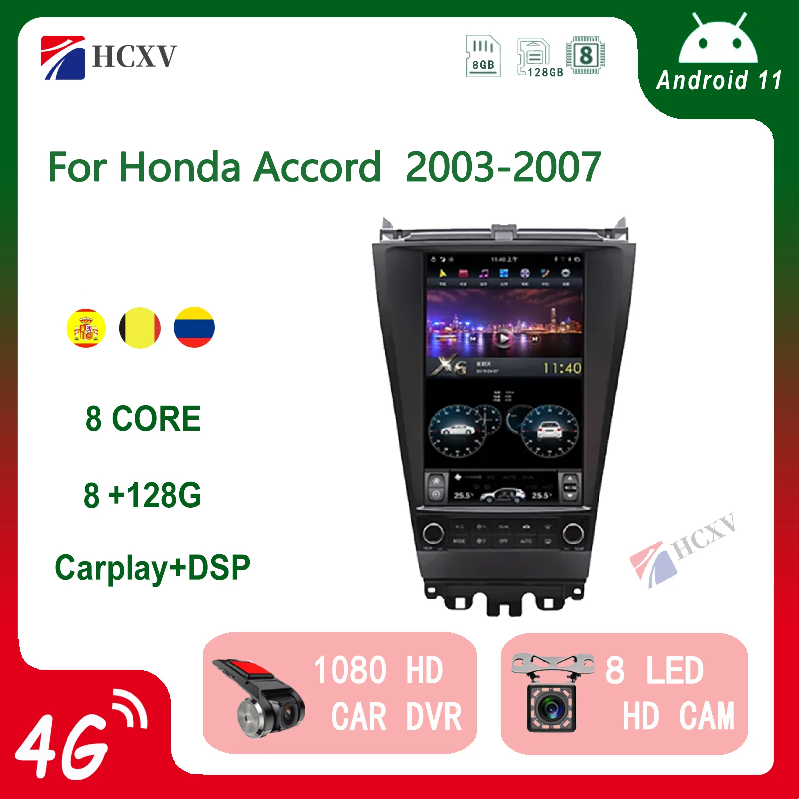 

Android 11 Vertical Tesla Radio Screen 128G PX6 For Honda Accord Car Multimedia Player Stereo Carplay GPS Navigation 2003-2007