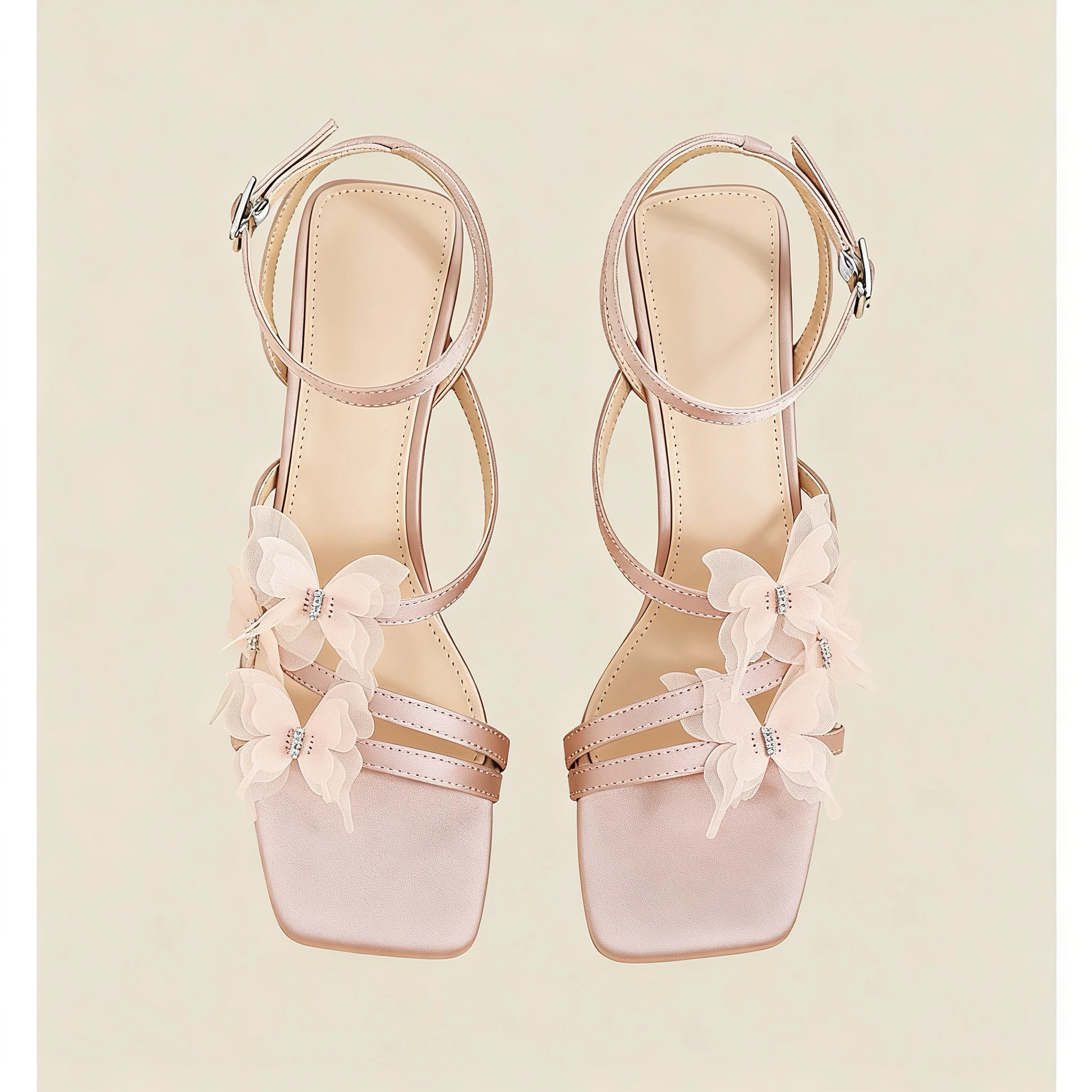 

Bloomsteps Comfortable Crystal Chunky High Heels for Women, 2025 Summer New Style, Pink Bow Fairy Style One-Strap Open Toe Sanda