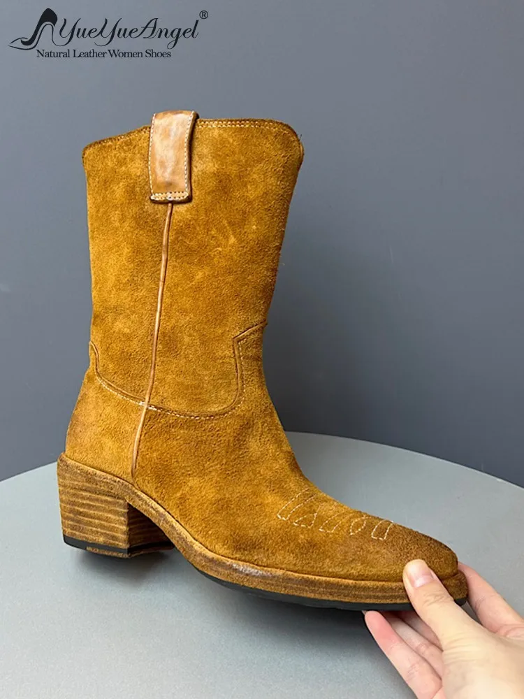 Designer Women Cow Suede Leather Pointed Toe Slip On Ankle Boots Solid Color Fashion Lady Comfortable Height Increasing Footwear