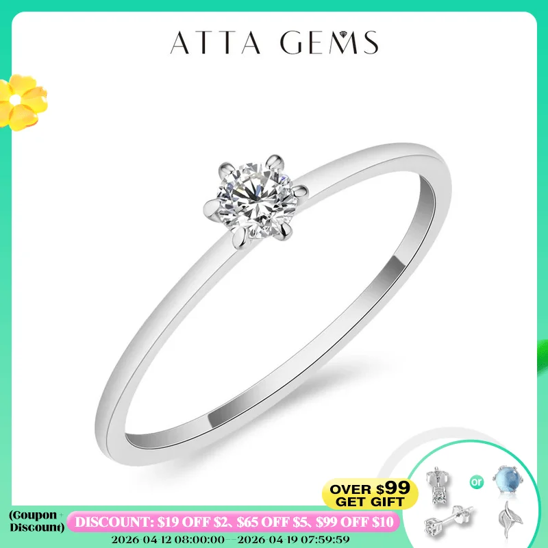 

ATTAGEMS Classic Round Cut 3.5mm Moissanite Ring for Women Handmade 925 Sterling Silver Rings Engagement Bride Gift Fine Jewelry