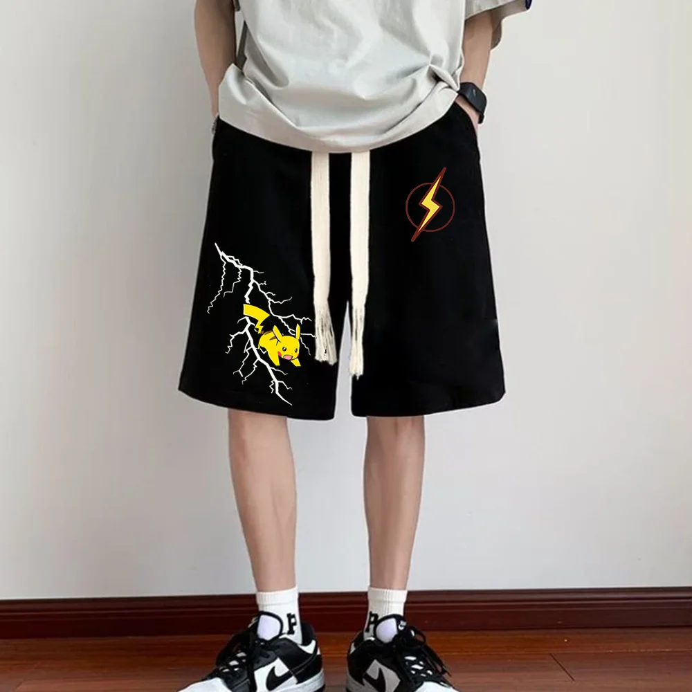 

Мужские шорты пять дюймов с рисунком Пикачу для пар, летние женские повседневные спортивные штаны, шорты большого размера, быстросохнущие спортивные пляжные штаны