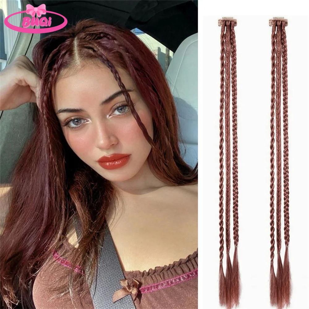 BUQI 1 PCS Front Braids Clip With 3 Braids Temperament Braiding Braided Hair Natural Soft Synthetic Hairpieces for Girls