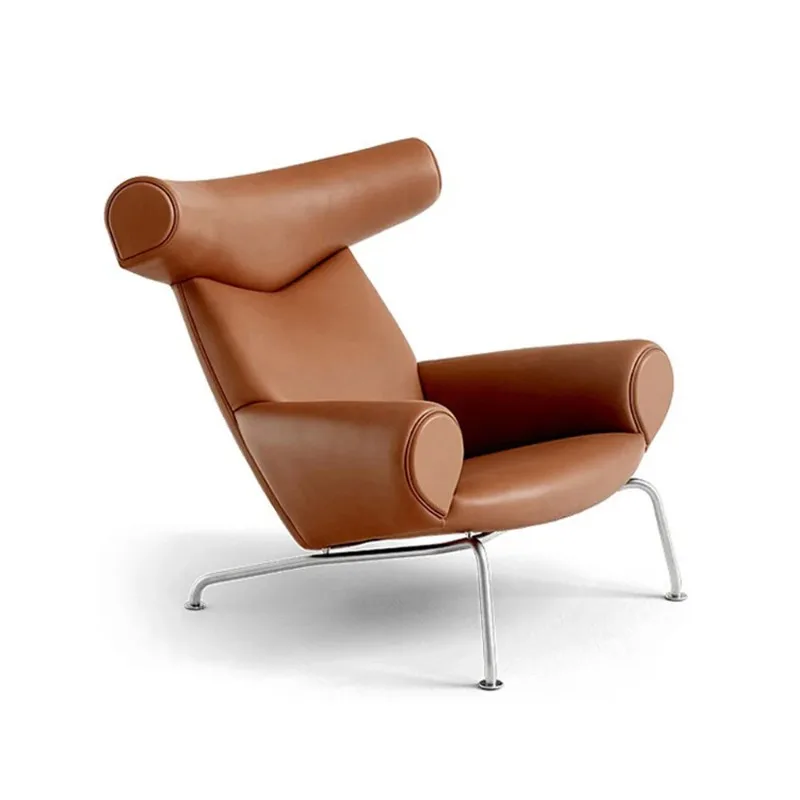 Vintage Design Genuine Leather Modern Fiberglass Accent    Chair Simple Living Room Furniture Leisure