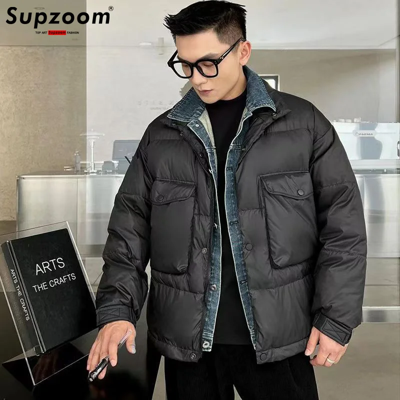 Supzoom New Arrival Casual Splicing Denim Mens Winter Trendy Hooded cotton-padded Suit Couple Cotton-padded Jackets And Coats