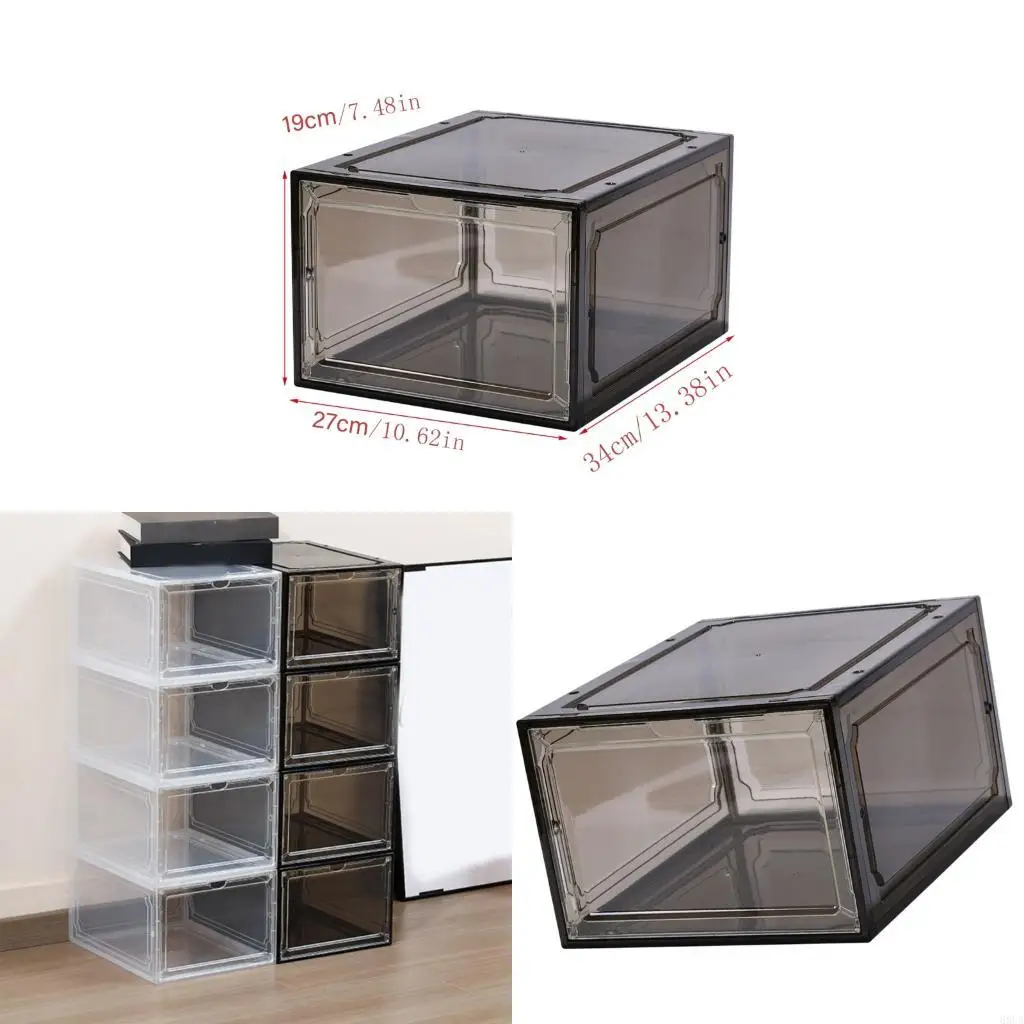 

68UA Clear Shoe Organiser for Closet Stackable Shoe Storage Box with Door
