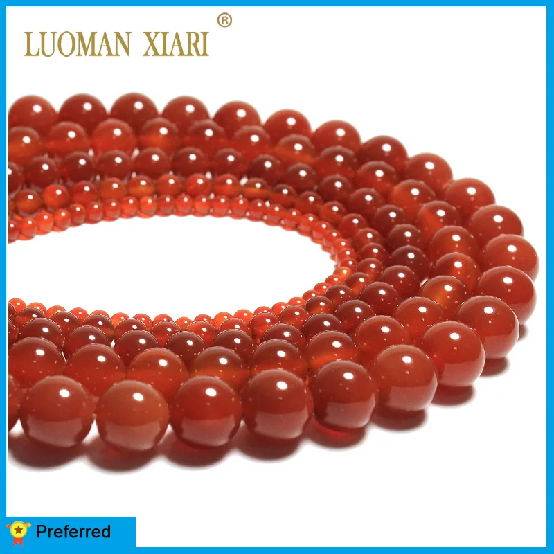 Natural Stone Beads 5A Red Agate Loose Round Spacer Bead For Jewelry Making DIY Bracelet Necklace Beadwork 2/3/4/6/8/10/12mm