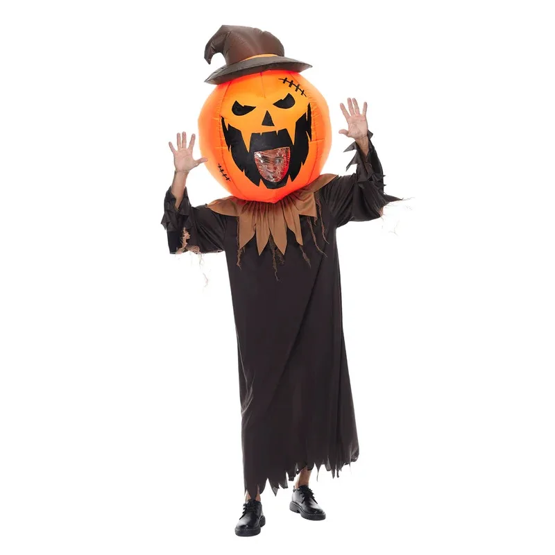 

CyEraSpooky Adult Inflatable Pumpkin Costume Blow Up Halloween Scary Evil Pumpkin Head Wizard Suit Robe Set Carnival Easter Puri