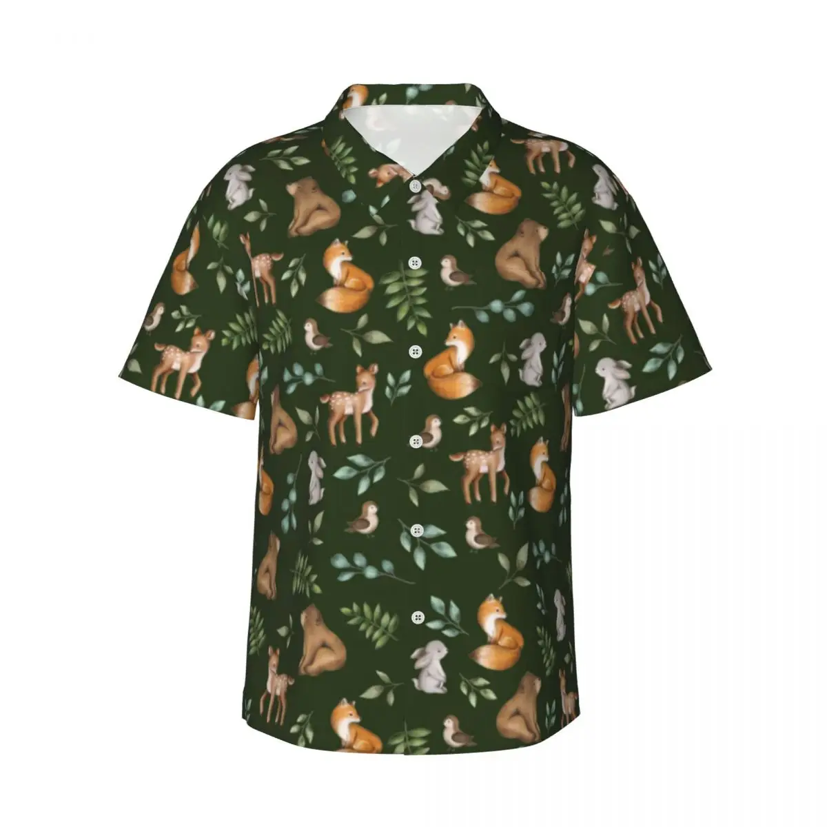 Forest Animal Casual Shirt Bear Fox Deer Elegant Hawaii Shirts Male Short-Sleeved Vacation Streetwear Custom Oversized Blouses