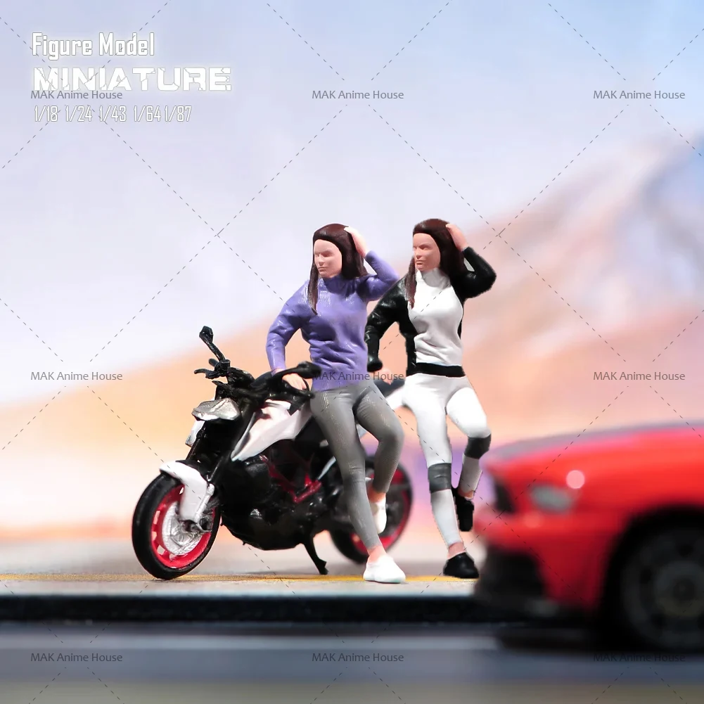 

Miniatures 1/64 1/43 1/87 1/24 1/18 Cool Girl Riding A Motorcycle For Leisure Sports Figure Doll Model Home Scene Car Toys