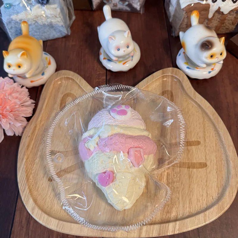 Food Grade Cat Paw Ice Cream Squishy Toy Soft Squeeze Stress Relief Toy Simulation Waffle Cone Fidget Toy For Children