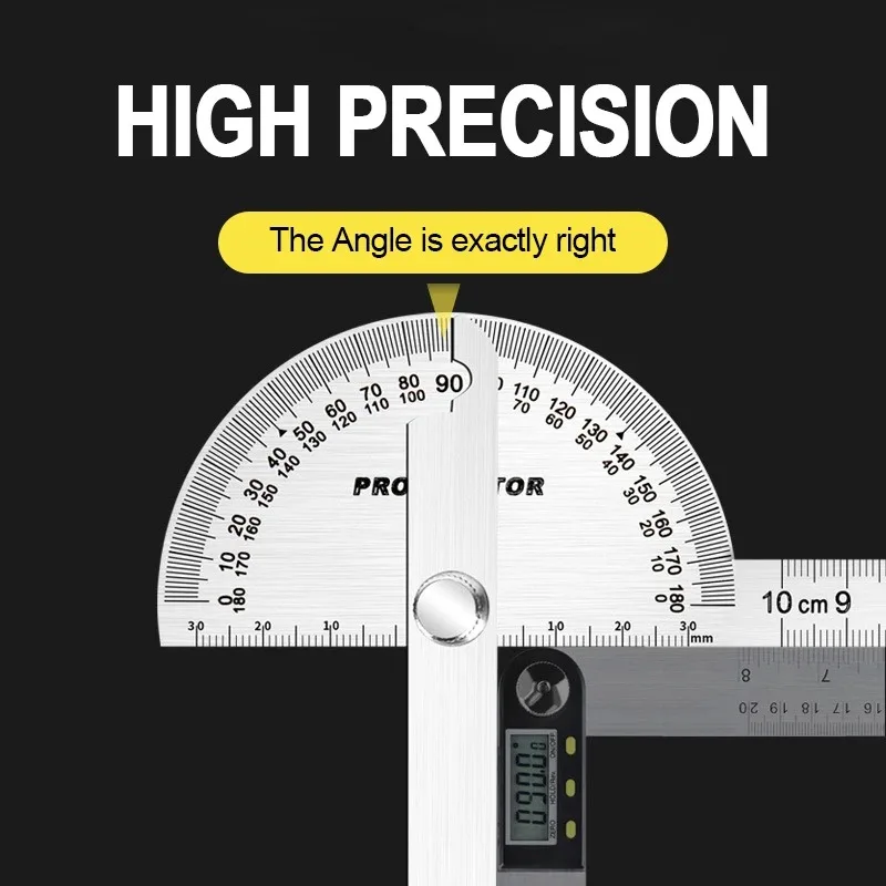 180 Degree Protractor High Precision Metal Angle Finder Goniometer Stainless Steel Rotary Measuring Ruler Woodworking Ruler