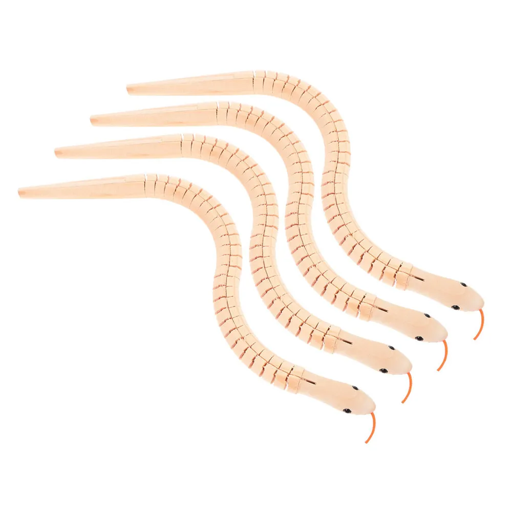 4Pcs Kids DIY Blank Wooden Wiggly Snakes Flexible Jointed Paintable Animal Models Educational Craft Art Project