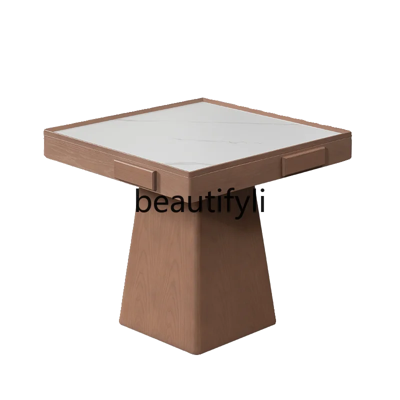

Solid wood square dining table square new Chinese solid wood rock board casual chess and card table