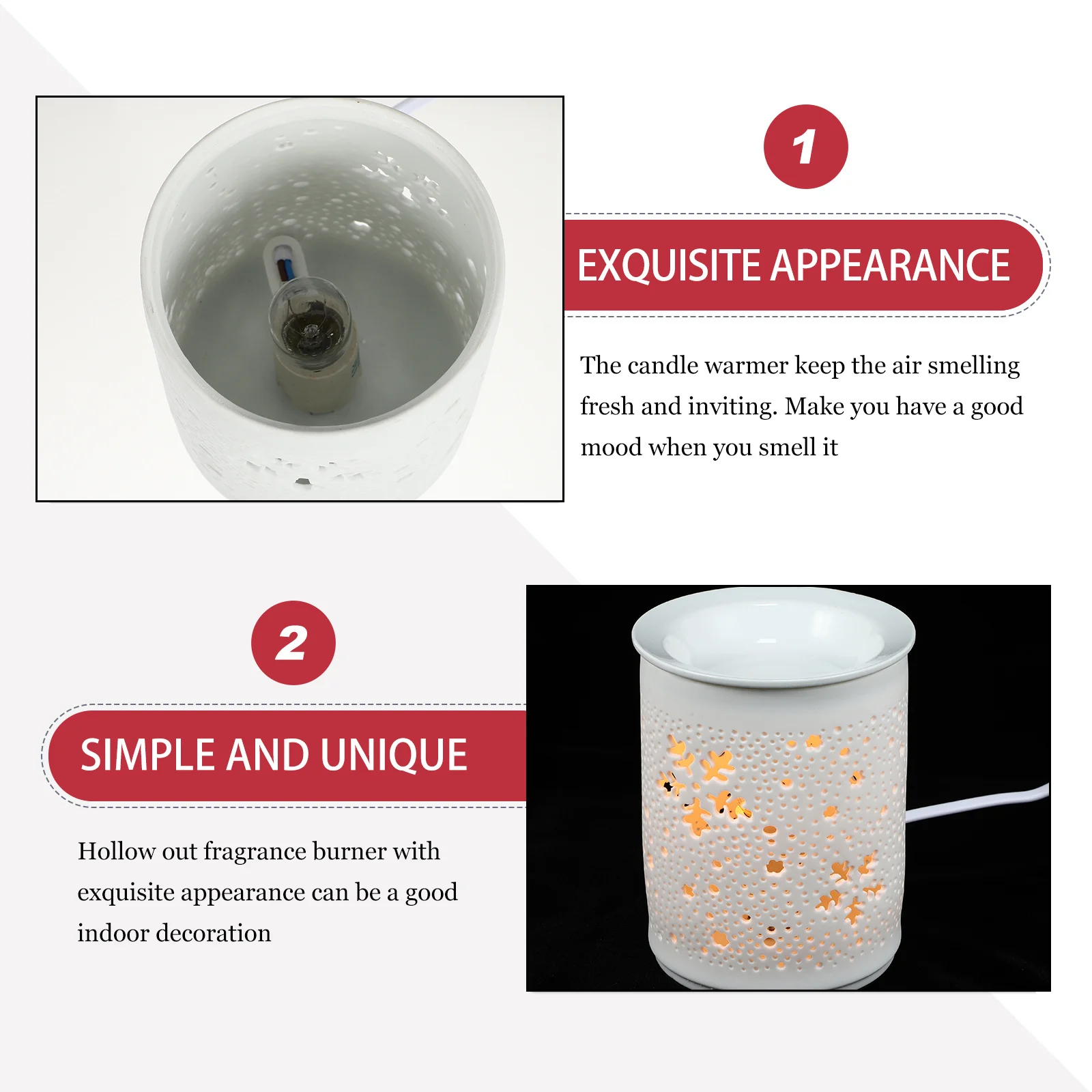 

Hollow Round Pattern Essential Oil Wax Warmer Lamp Aromatherapy Fragrance Lamp Night Light Eu Plug Hollow Round Shape Light