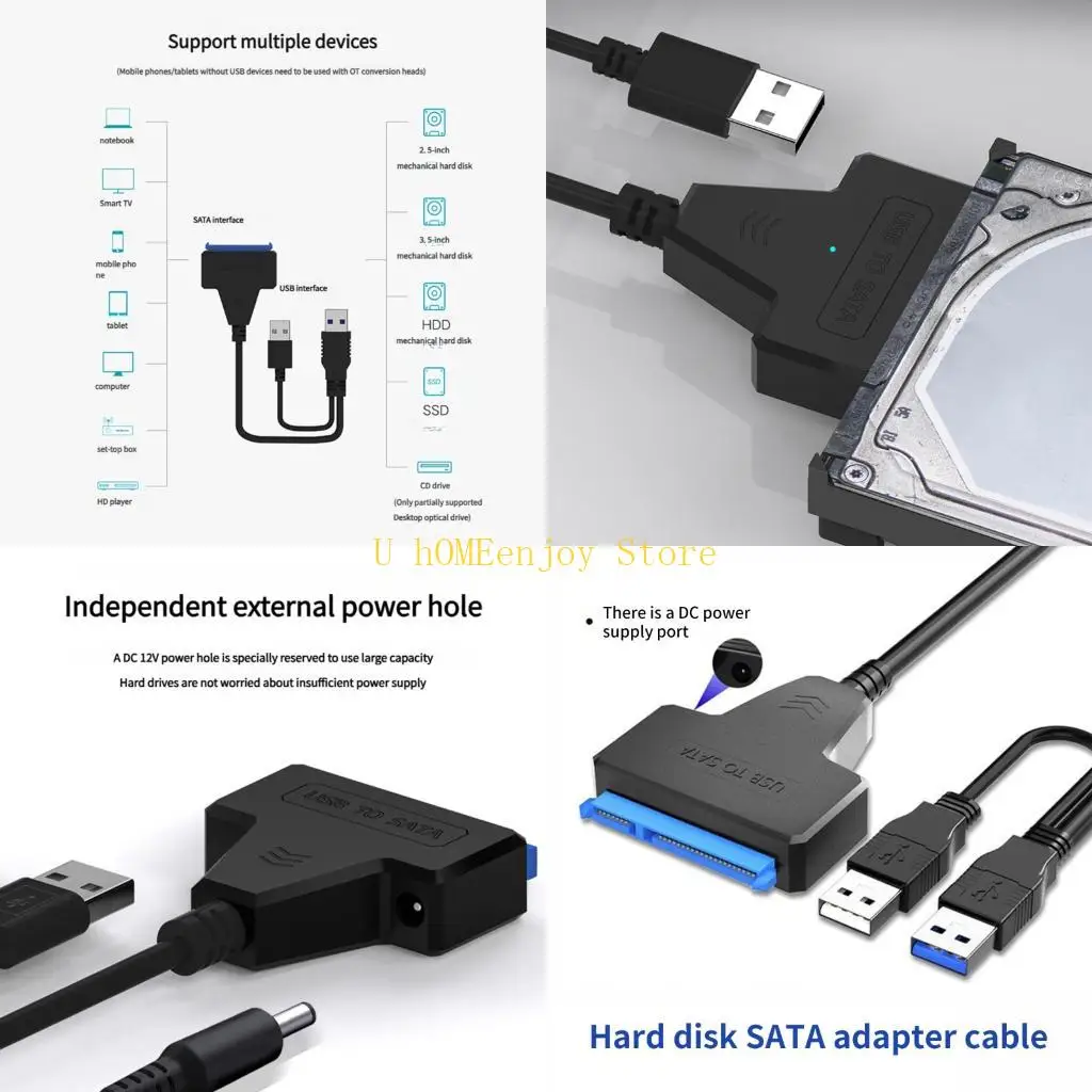B0KF USB to Serial ATA Converter Cord for 2.5inch SSD & HDD Feature DC12V Power