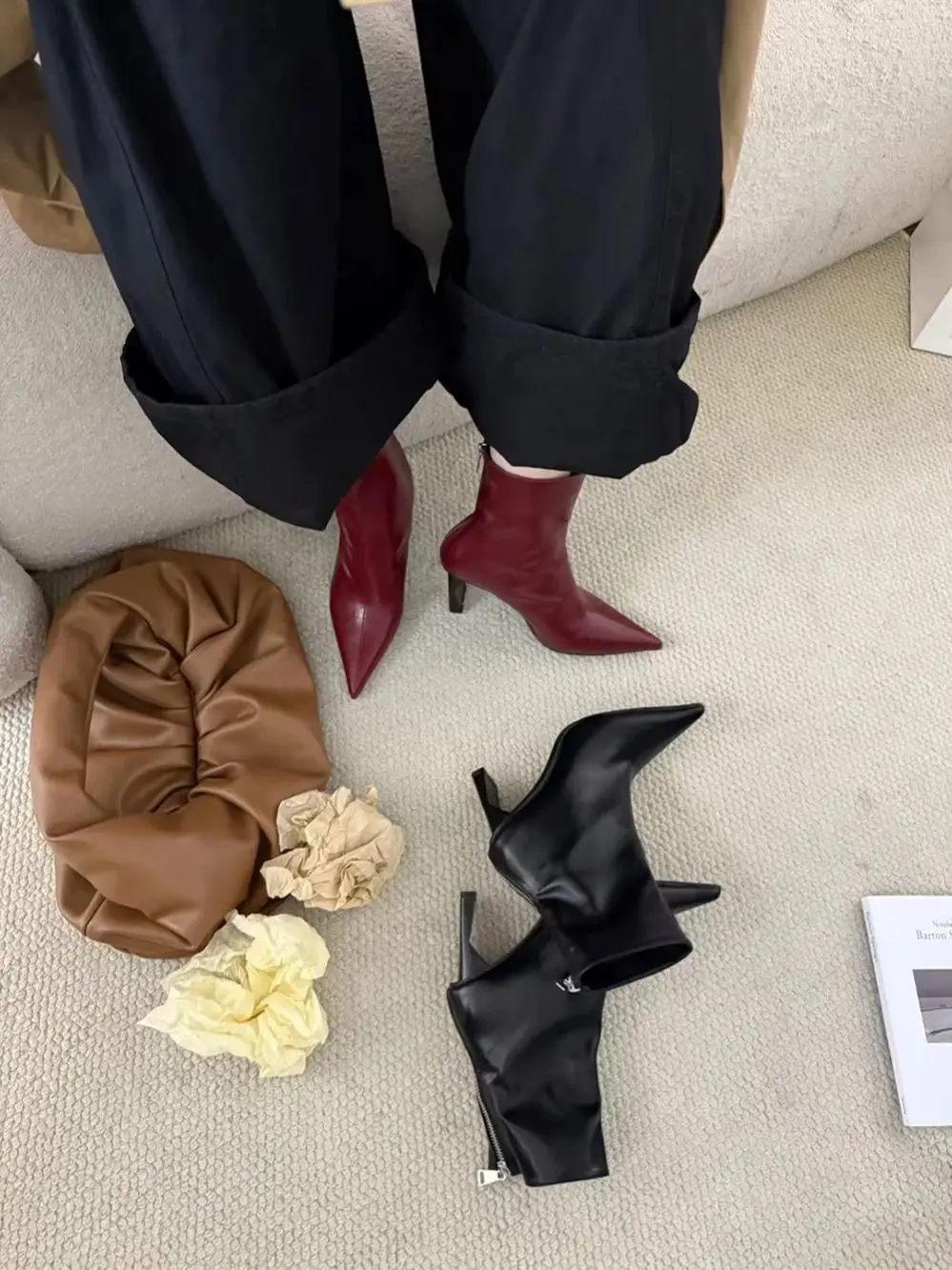 

Pointed Toe Women Ankle Boots 2025 New Arrivals Black Red Back Zipper Chelsea Bootie Winter Party Pumps High Heels Dress Boots