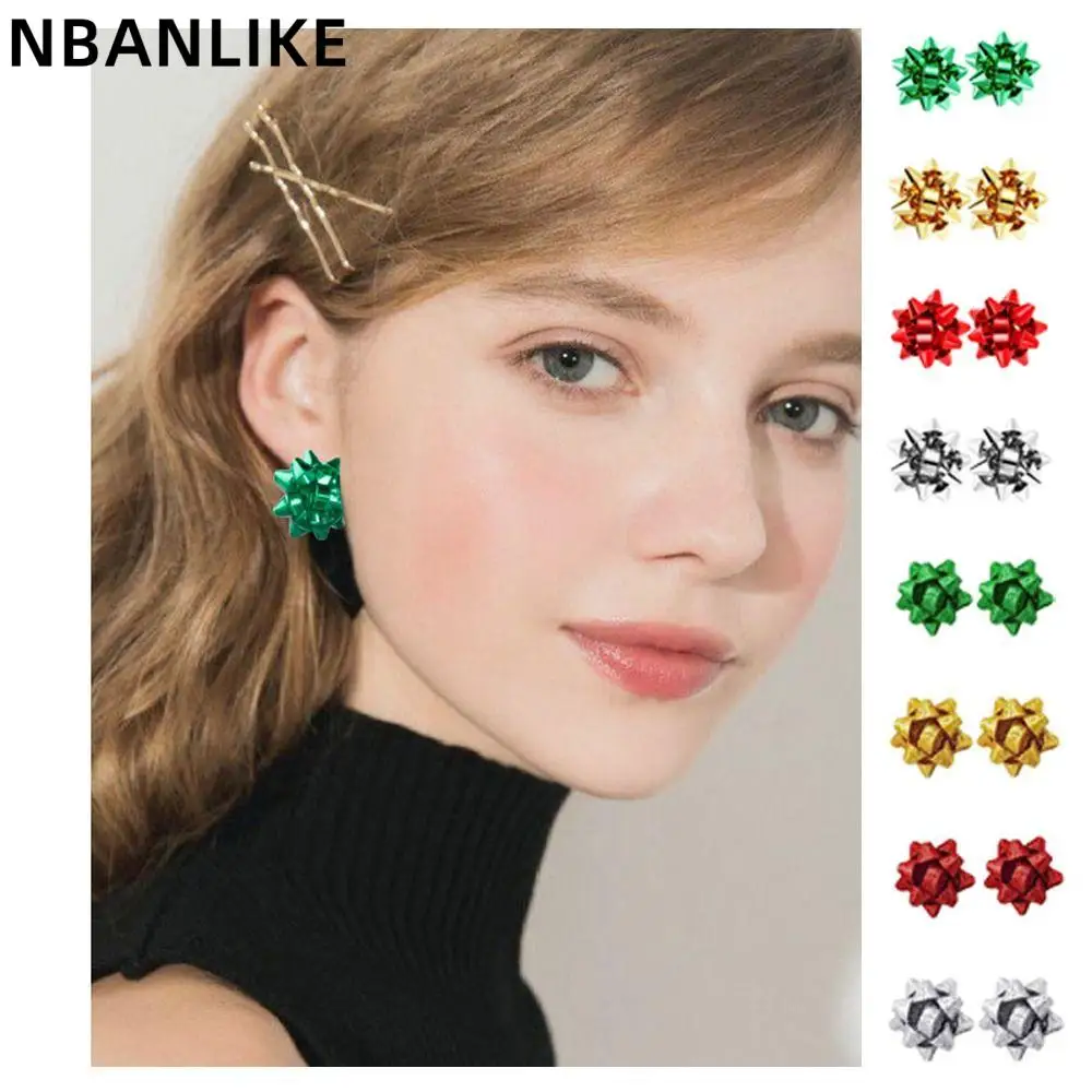 1 Pair Fashion Vintage Merry Christmas Earrings Unisex Star Lace Ribbon Earrings Creative Xmas Earrings