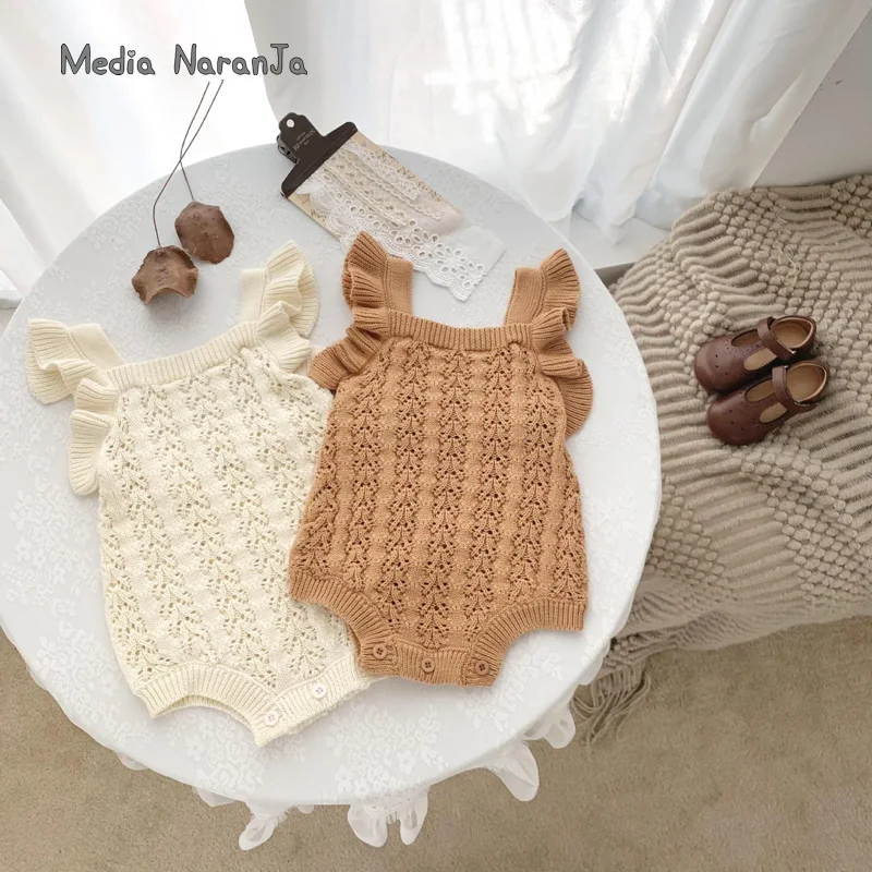 Autumn style baby girl hollowed cotton yarn jumpsuit sweatshirt climbing suit sitter size 2 colors photography props